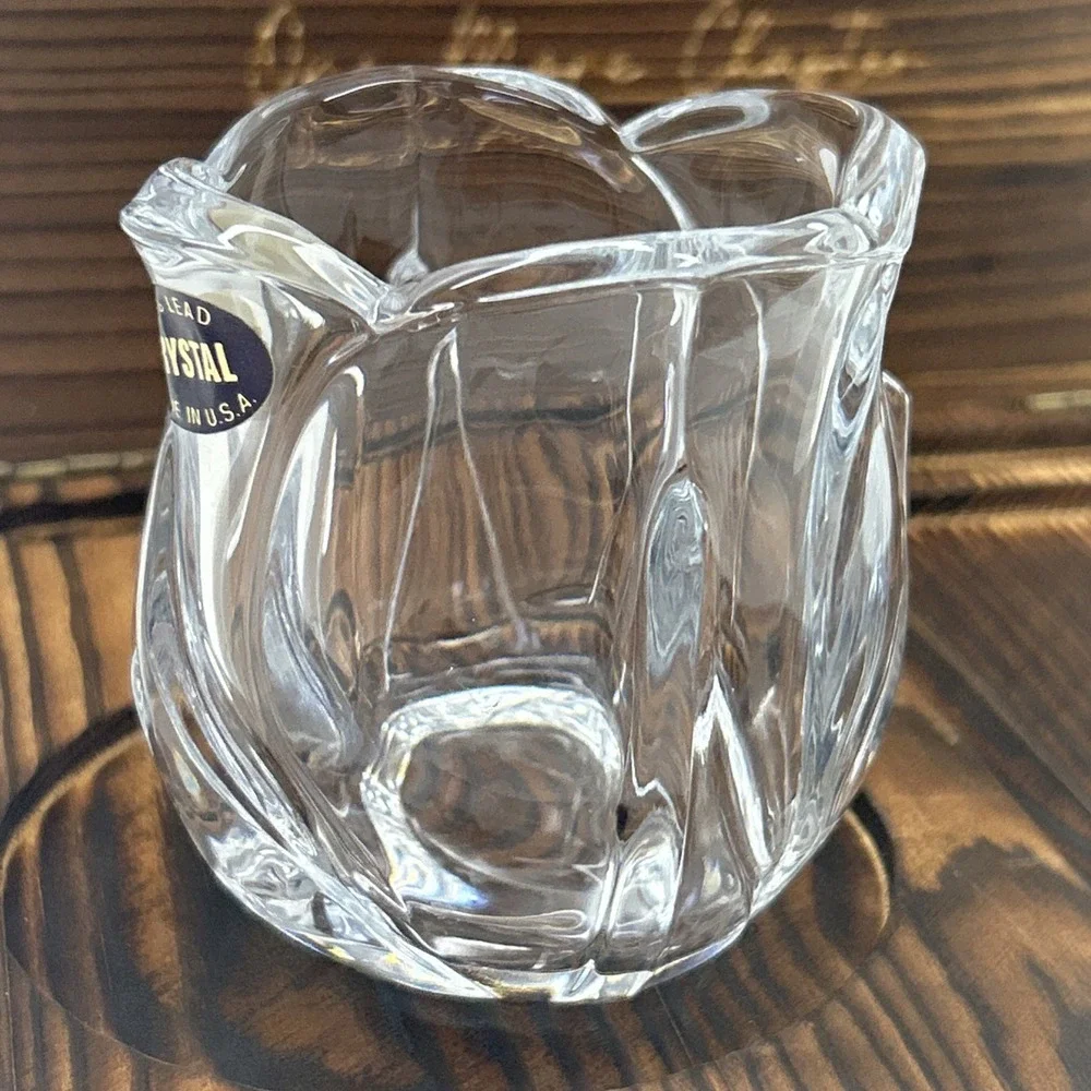 24%‎ Lead Crystal Rose Flower Votive Candle Holder Clear Glass Decor
